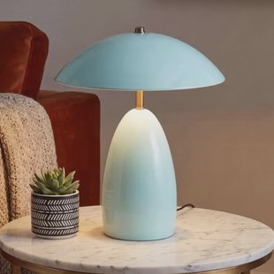 Poppy LED tafellamp, lichtblauw, 35 cm, metaal, dimbaar - Elstead - Woonkamer - Vintage / Retro - Aluminium - 1 lamp