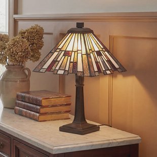 Inglenook tafellamp brons/gekleurd 37 cm metaal/glas - QUOIZEL - Woonkamer - Tiffany - 1 lamp
