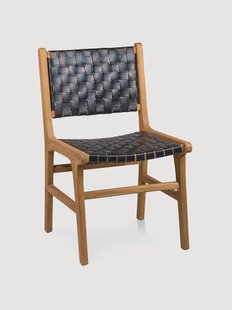 Handgemaakte leren stoel Bella met teakhouten frame