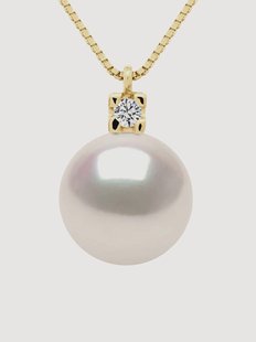 Geelgouden halsketting Coco met Akoya-parel en diamant