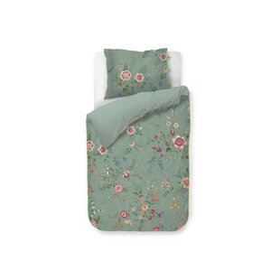 Pip Studio perkalen gebloemd 1-persoons dekbedovertrek 140x220 cm - groen