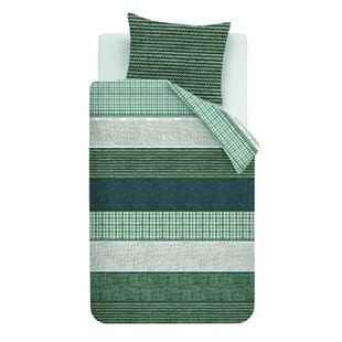Riviera Maison katoenen gestreepte 1-persoons dekbedovertrek 140x220 cm - blauw groen