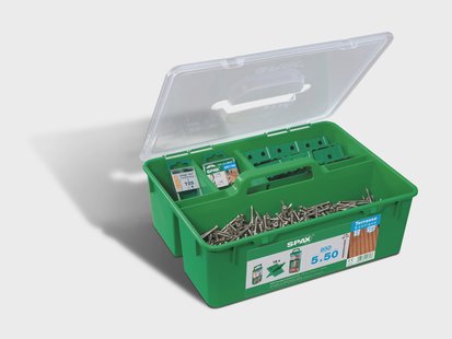 SPAX Terrasschroeven set GREEN Box, 5 x 50 mm, voor terrassen van 25-28 m², RVS