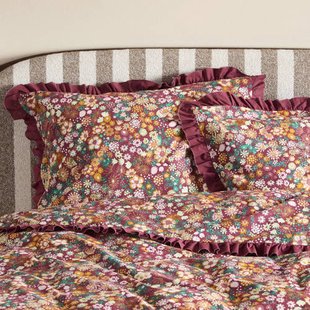 NOUS Living katoenen gebloemd lits-jumeaux dekbedovertrek 240x220 cm - donkerrood