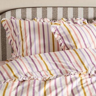 NOUS Living gestreepte 1-persoons dekbedovertrek 140x200 cm - roze