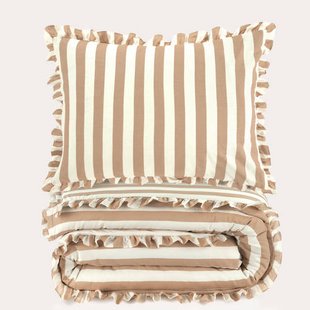 NOUS Kids katoenen gestreepte ruffle kinderdekbedovertrek 140x200 cm - beige
