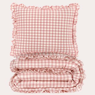NOUS Living katoenen geruite ruffle 1-persoons dekbedovertrek 140x220 cm - roze