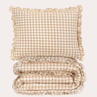 NOUS Kids katoenen geruite ruffle kinderdekbedovertrek 140x200 cm - beige