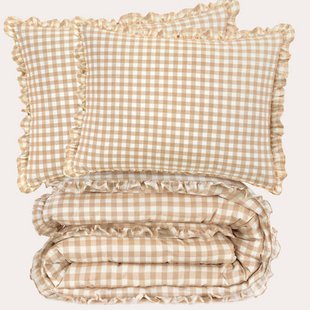 NOUS Living katoenen geruit lits-jumeaux dekbedovertrek 240x220 cm - beige