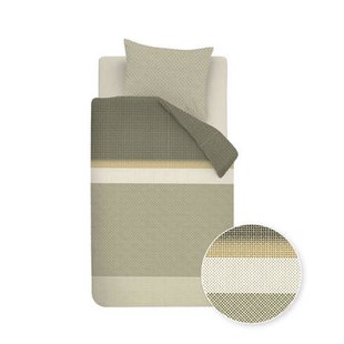 Beddinghouse katoenen gestreepte 1-persoons dekbedovertrek 140x220 cm - groen