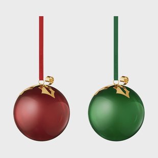Georg Jensen glazen kerstbal 2026 Rood-groen, 2 delen