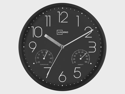 LIVARNO Wandklok met thermo- en hygrometer, Ø25 cm (Zwart)