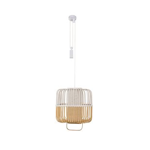 Bamboo Square M hanglamp, wit, Ø 43 cm - Forestier - Eetkamer - Designer - Bamboe - 1 lamp