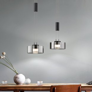 FISCHER & HONSEL LED hanglamp Lavin, lengte 64 cm, zandzwart/rookgrijs