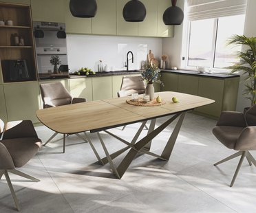 DELIFE Eettafel Edge Boot 180-220x100 cm Keramiek Laminam® Sabbia Eichefarbig Spider Metaal Effectafwerking Titan uitschuifbaar