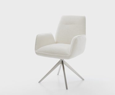 DELIFE Draaistoel Zoa-Flex bouclé zacht beige kruisframe breed roestvrij staal 360° draaibaar rocker-functie pocketveer kern