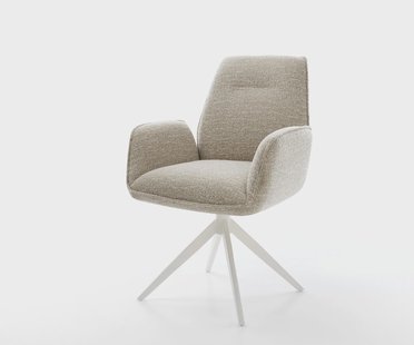 DELIFE Draaistoel Zoa-Flex geweven stof beige kruisframe breed wit 360° draaibaar rocker-functie pocketveer kern