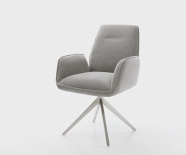 DELIFE Draaistoel Zoa-Flex zachte stof met structuur grijs kruisframe breed roestvrij staal 360° draaibaar rocker-functie pocketveer kern