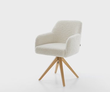 DELIFE Draaistoel Greg-Flex teddy beige houten frame hoekig natuur 360° draaibaar pocketveer kern