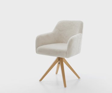 DELIFE Draaistoel Greg-Flex pluchen crème-wit houten frame hoekig natuur 360° draaibaar pocketveer kern
