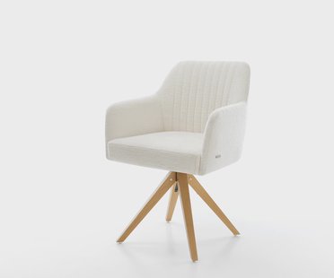 DELIFE Draaistoel Greg-Flex bouclé zacht beige houten frame hoekig natuur 360° draaibaar pocketveer kern