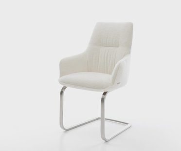 DELIFE Sledemodel Zelia-Flex met armleuning bouclé zacht beige sledemodel vlak roestvrij staal pocketveer kern
