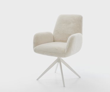 DELIFE Draaistoel Zoa-Flex pluchen crème-wit kruisframe breed afwerking met titanium 360° draaibaar rocker-functie pocketveer kern