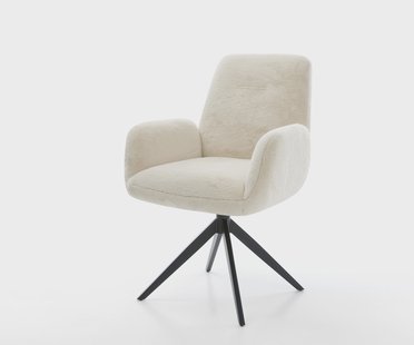 DELIFE Draaistoel Zoa-Flex pluchen crème-wit kruisframe breed zwart 360° draaibaar rocker-functie pocketveer kern