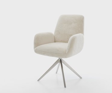 DELIFE Draaistoel Zoa-Flex pluchen crème-wit kruisframe breed roestvrij staal 360° draaibaar rocker-functie pocketveer kern