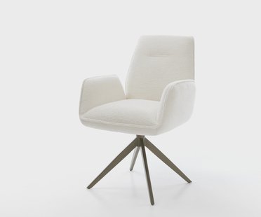 DELIFE Draaistoel Zoa-Flex bouclé zacht beige kruisframe breed afwerking met titanium 360° draaibaar rocker-functie pocketveer kern