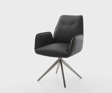 DELIFE Draaistoel Zoa-Flex echt leer zwart kruisframe breed grafiet 360° draaibaar rocker-functie