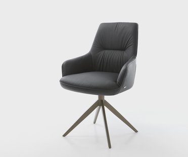 DELIFE Draaistoel Zelia-Flex met armleuning echt leer zwart kruisframe breed afwerking met titanium 360° draaibaar rocker-functie pocketveer kern