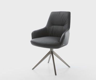 DELIFE Draaistoel Zelia-Flex met armleuning echt leer zwart kruisframe breed grafiet 360° draaibaar rocker-functie pocketveer kern