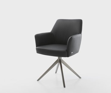 DELIFE Draaistoel Xana-Flex met armleuning echt leer zwart kruisframe breed grafiet 360° draaibaar rocker-functie pocketveer kern