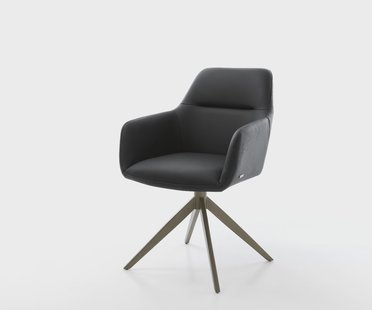 DELIFE Draaistoel Pejo-Flex echt leer zwart kruisframe breed afwerking met titanium 360° draaibaar rocker-functie pocketveer kern