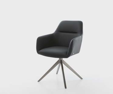 DELIFE Draaistoel Pejo-Flex echt leer zwart kruisframe breed grafiet 360° draaibaar rocker-functie pocketveer kern
