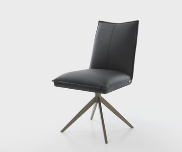 DELIFE Draaistoel Lelio-Flex echt leer zwart kruisframe breed afwerking met titanium 360° draaibaar rocker-functie pocketveer kern
