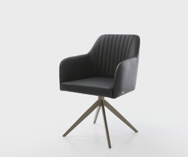 DELIFE Draaistoel Greg-Flex echt leer zwart kruisframe breed afwerking met titanium 360° draaibaar rocker-functie pocketveer kern