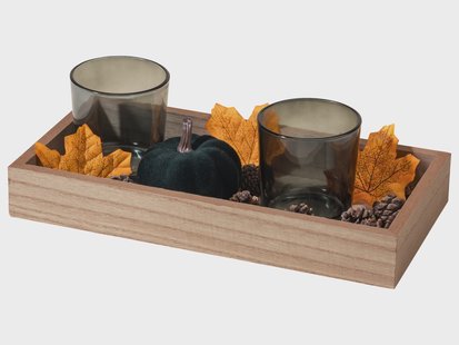 LIVARNO Herfstdecoratieset met dienblad en theelichthouders (Blauw)
