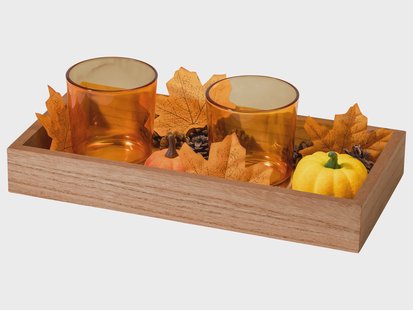 LIVARNO Herfstdecoratieset met dienblad en theelichthouders (Oranje)