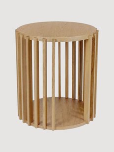 Ronde bijzettafel Drum van eikenhout met opbergruimte