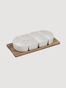 Acaciahouten dienblad met schalen Alto
