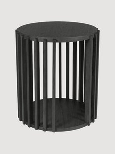 Ronde eikenhouten bijzettafel Drum met opbergruimte