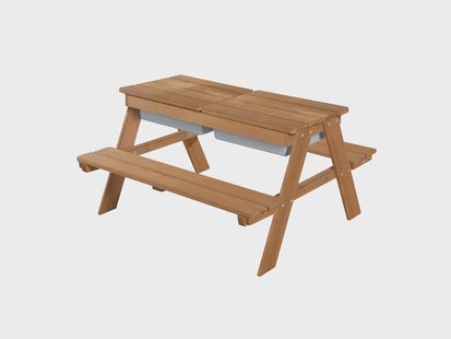 ROBA Kinderpicknicktafel voor buiten (met speelbakken, Teak gekleurd)