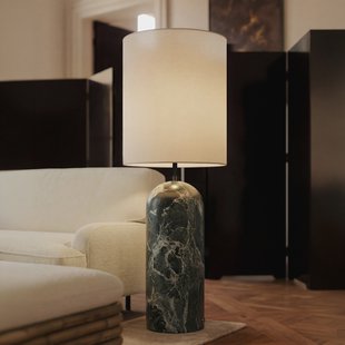 Gravity HL hoge vloerlamp, groen marmer, wit textiel - Gubi Gravity XL High - Woonkamer - Designer - Steen - 1 lamp