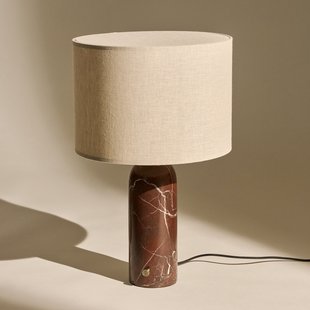 Gravity Small tafellamp, rood marmer, crèmekleurig canvas - Gubi - Woonkamer - Designer - Steen - 1 lamp