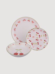 Porseleinen servies met kersenhart, voor 6 personen, 18-delig