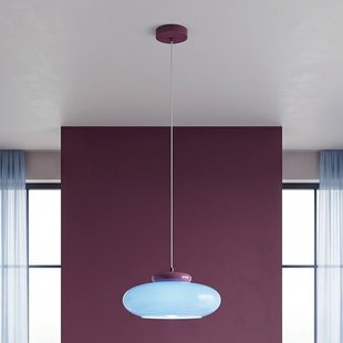 EGLO Hanglamp Berardelli, blauw/bessenrood, plat, Ø 30 cm, glas, E27