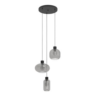 EGLO Hanglamp Dasmina, 3-lamps, rookgrijs/zwart, glas, E27