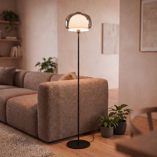 EGLO Vloerlamp Belomontejo, zwart-transparant, glas, staal, E27